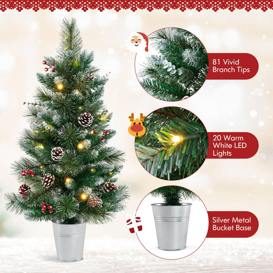 Goplus 3ft Pre-Lit Mini Tabletop Christmas Tree with 20 Warm White LED Lights, 8 Modes, Timer, 81 PVC & Pine Needles