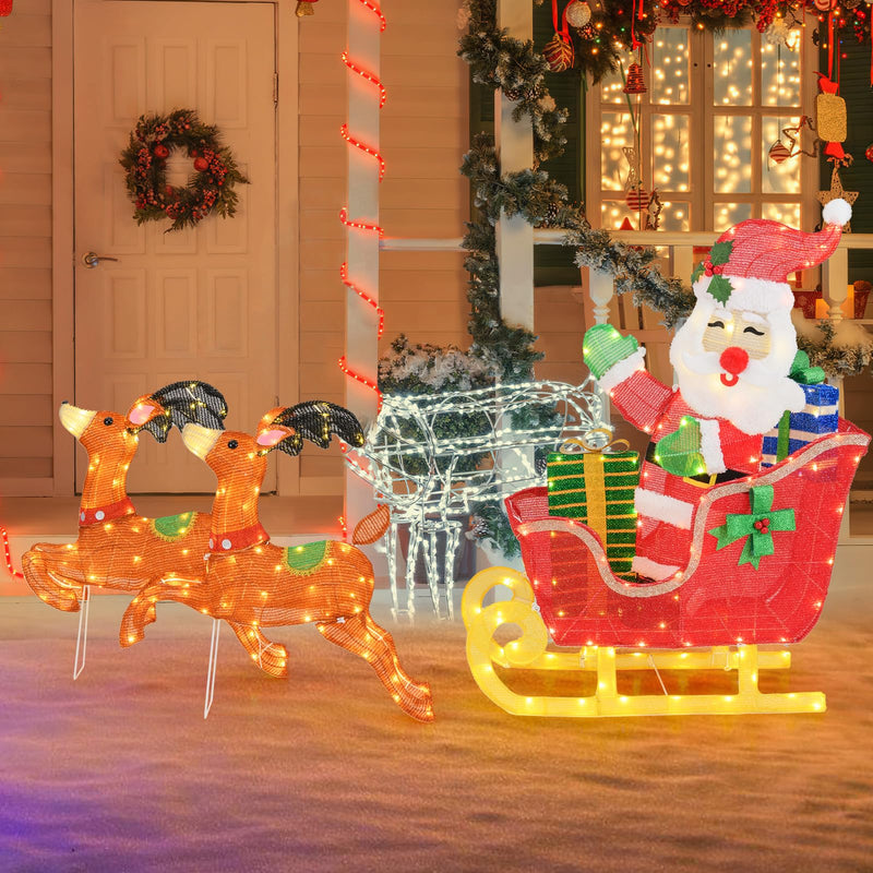 Load image into Gallery viewer, Goplus Lighted Christmas Santa Claus with Reindeer, Santa on Sleigh Decoration w/LED Lights
