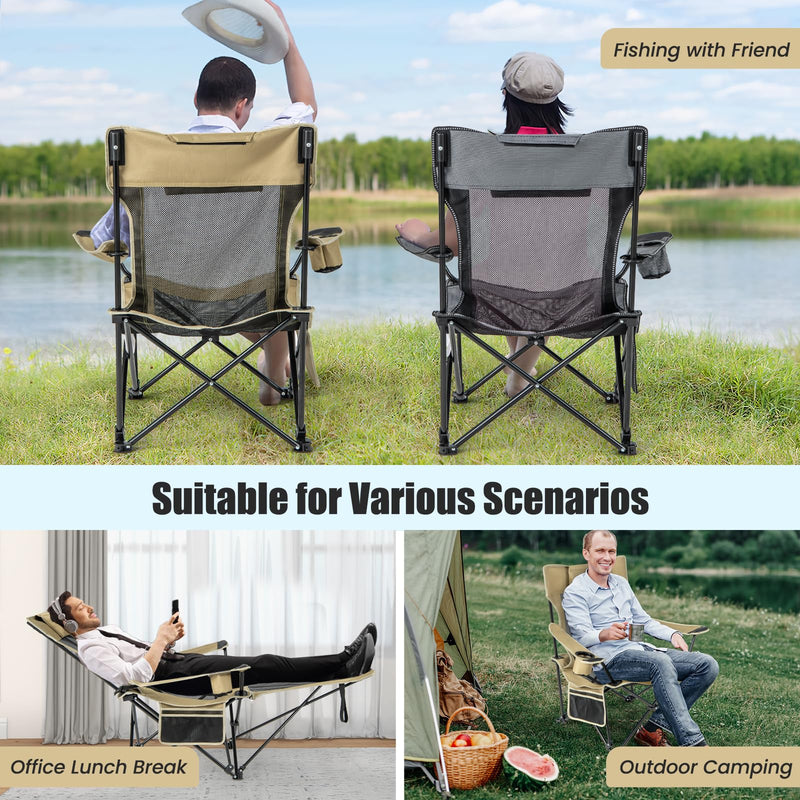 Load image into Gallery viewer, Goplus Reclining Camping Chair with Foot Rest, Folding Lounge Chair for Adults, w/Adjustable Backrest
