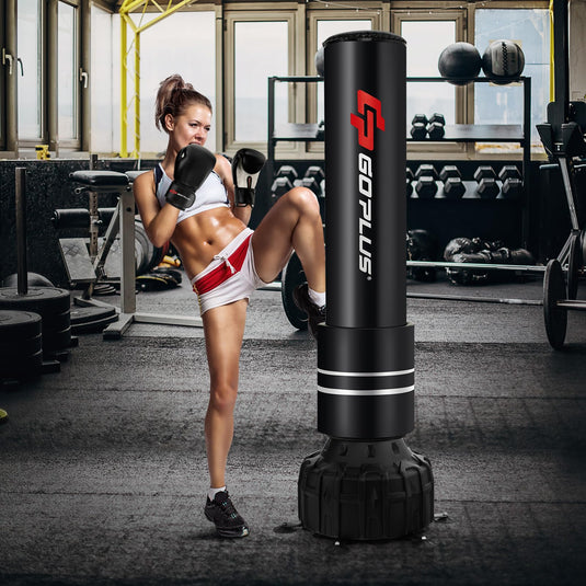 Goplus Freestanding Punching Bag, 71" Heavy Boxing Bag with 25 Suction Cups, Boxing Gloves, Filling Base
