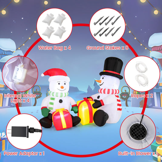 Goplus 5FT Christmas Inflatables, LED Lighted Xmas Double Inflatable Snowmen Holding Gift Boxes