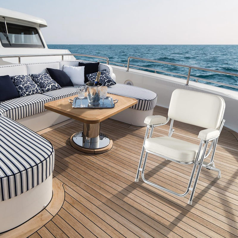 Load image into Gallery viewer, Goplus Folding Deck Chair, Aluminum Boat Seat w/Upholstered Seat, Soft Padded Backrest &amp; Armrests
