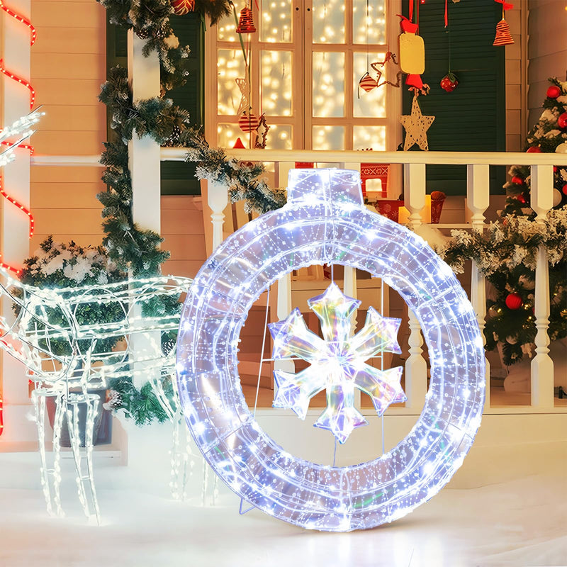 Load image into Gallery viewer, Goplus 33” Lighted Ornament with Snowflake, Pre-Lit Christmas Wreath with 128 Cold White LED Lights
