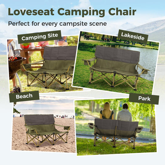 Goplus Double Camping Chair for Adults, Outdoor Folding Loveseat Camping Couch Chair(2-Person Seat)