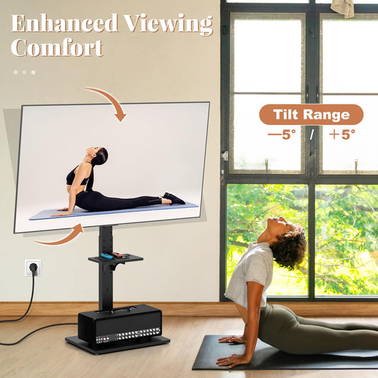 Goplus Floor TV Stand with Power Outlet, Universal TV Stand for 32-70 Inch TVs up to 110 lbs, Tilt & Height Adjustable