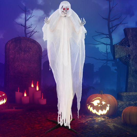 Goplus 8.3 FT Halloween Standing Angel, Poseable Halloween Animatronic Prop with Light up Eyes