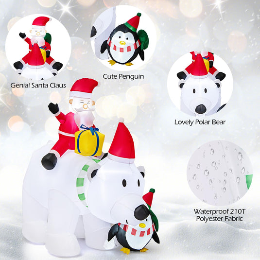 Goplus 7FT Christmas Inflatables, LED Lighted Xmas Inflatable Polar Bear with Shaking Head, Santa & Penguin