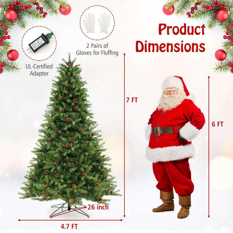 Load image into Gallery viewer, Goplus 3-Minute-Setup Pre-Lit Artificial Christmas Tree, 7ft Hinged Xmas Tree with 360 Quick Power Connector
