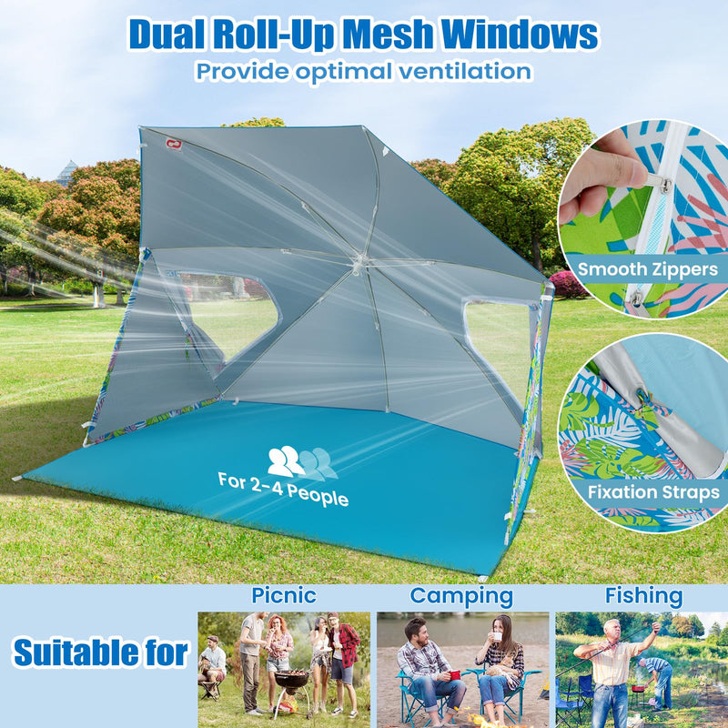 Load image into Gallery viewer, Goplus Convertible Beach Tent for 2-4 People, 2-in-1 Sun Umbrella with Roll-Up Windows, Dual Side Flaps
