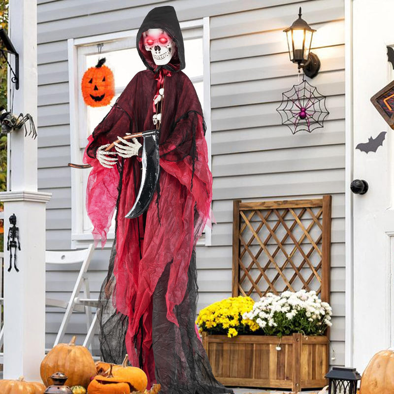 Load image into Gallery viewer, Goplus 8 Ft Halloween Animatronics, Sound &amp; Touch Activated Grim Reaper with Sickle, Glowing LED Eyes &amp; Scary Voices
