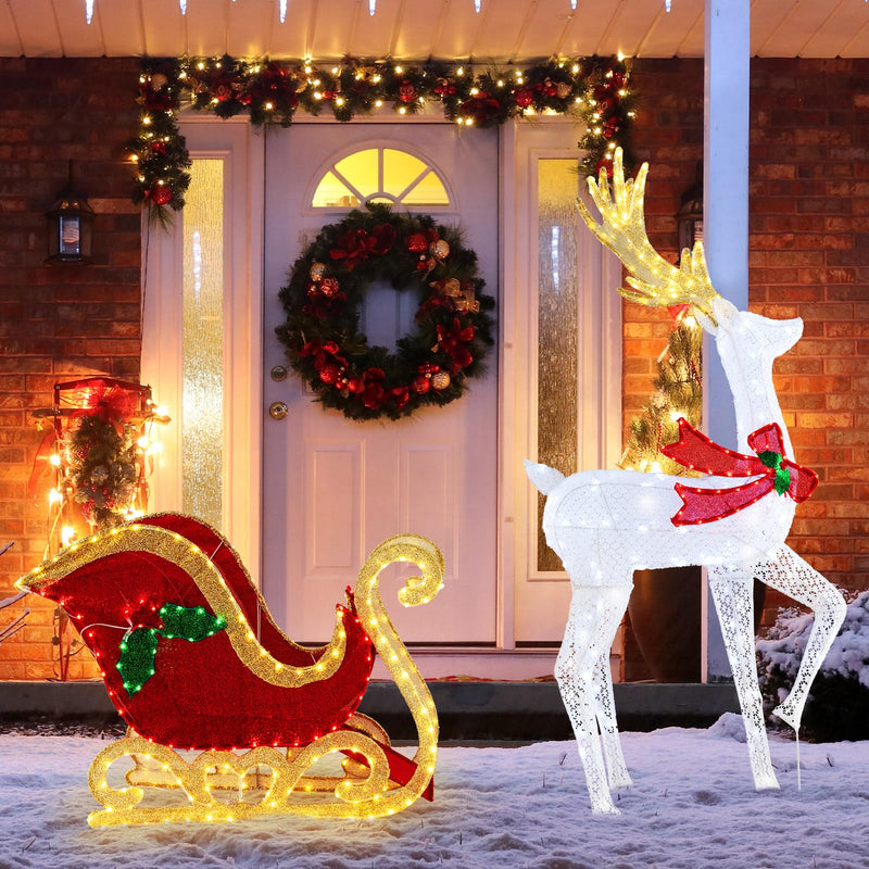 Load image into Gallery viewer, Goplus Lighted Christmas Reindeer &amp; Sleigh Set, Light-up Xmas Decorations with 462 LED Lights
