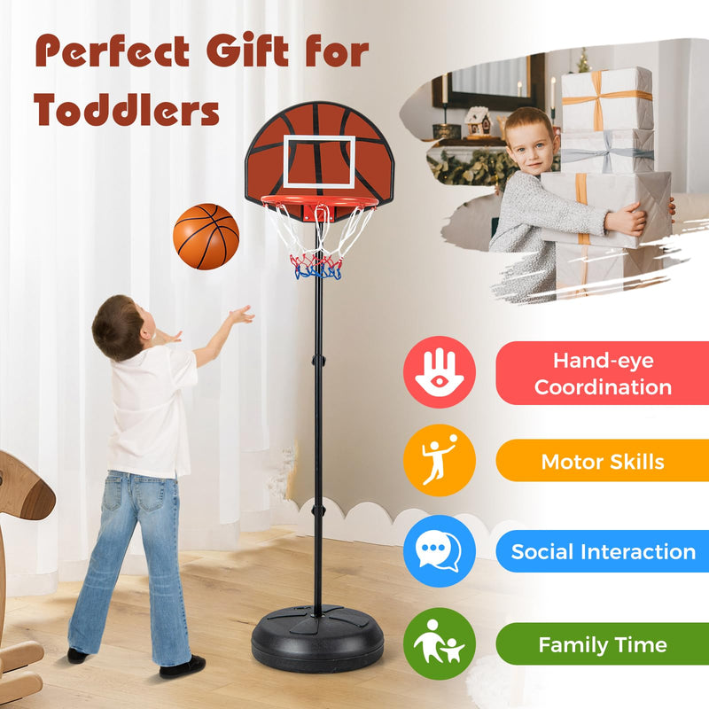 Load image into Gallery viewer, Goplus Kids Basketball Hoop, 2-in-1 Toddler Basketball Goal System with Dart Board, 6 Darts, Fillable Base
