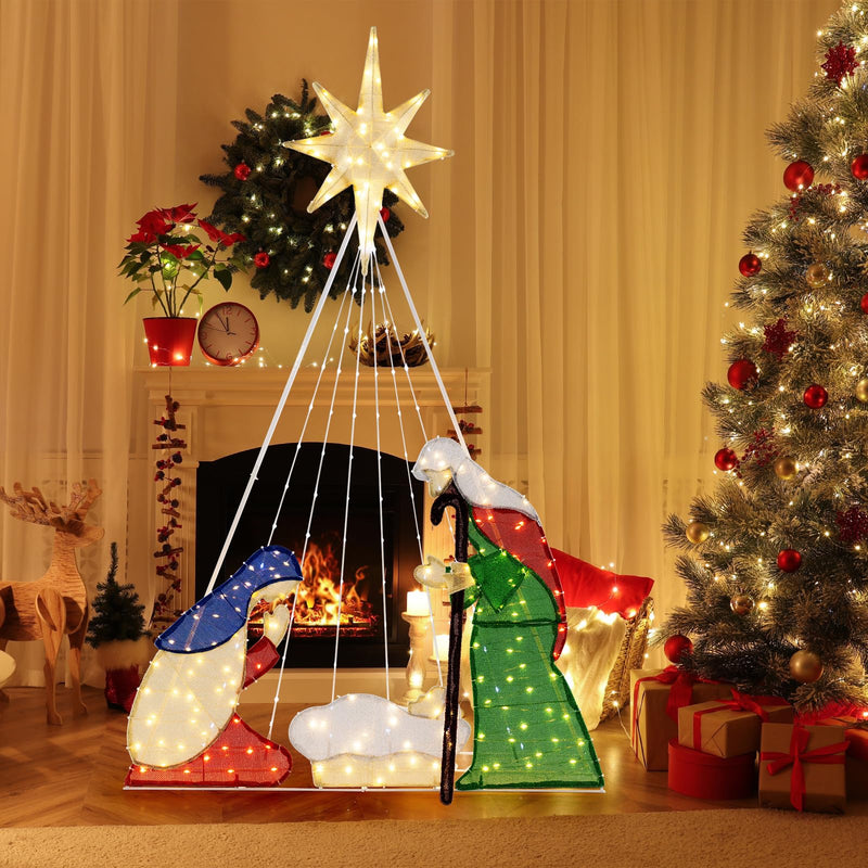 Goplus 6 FT Lighted Nativity Scene, Holy Family Set Christmas Decorati ...