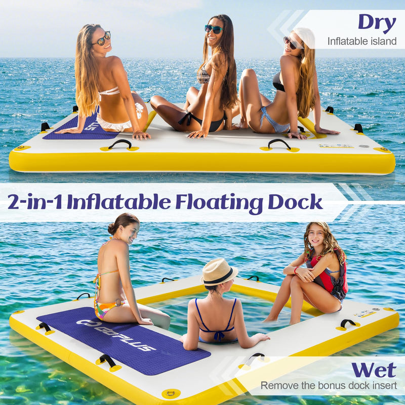 Load image into Gallery viewer, Goplus Inflatable Floating Dock, 8FT x 8FTt x 6.5Inch Thick Swim Dock Platform w/Mesh Swim Lounge
