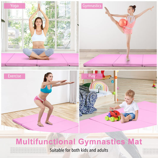 Goplus 8' x 4' Folding Gymnastics Mat, 2" Thick 4 Fold Exercise Tumbling Mat with Carrying Handles for Home Gym Fitness