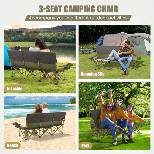 Goplus 3 Person Camping Chair for Adults, Outdoor Folding Oversized Camping Couch Chair (3-Person Seat)