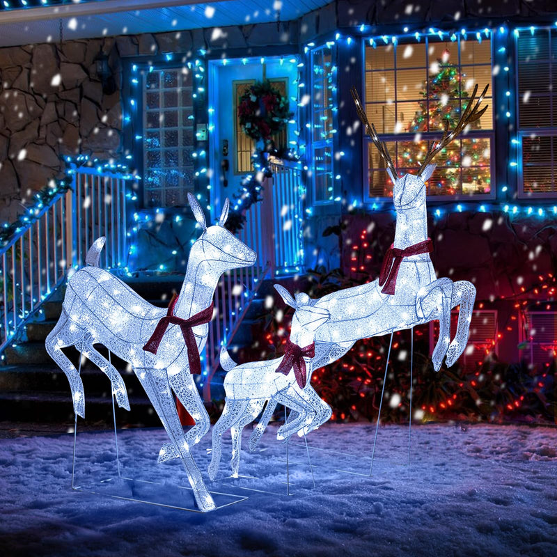 Load image into Gallery viewer, Goplus 3-Piece Large Lighted Christmas Reindeer Family, Light up Xmas Decorations w/255 LED Lights &amp; Scarves
