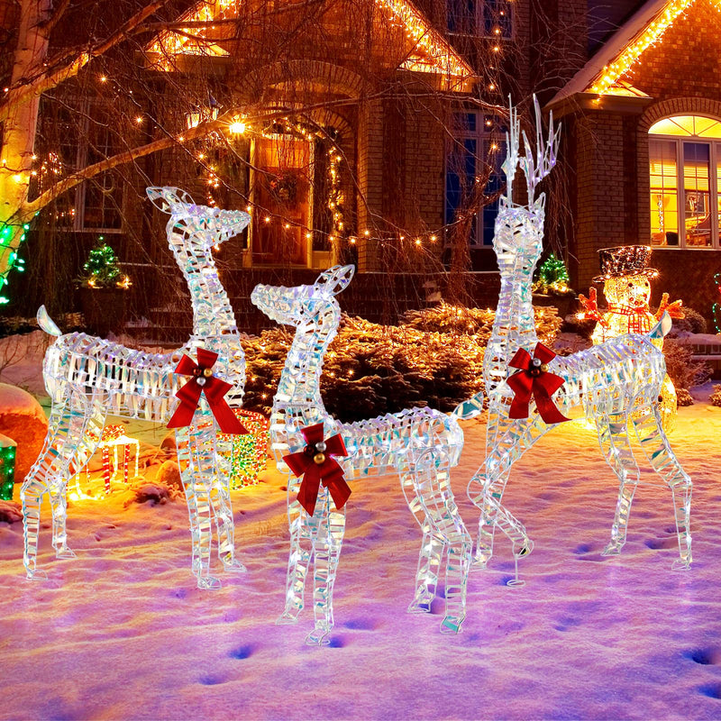 Load image into Gallery viewer, Goplus 3-Piece Large Lighted Christmas Reindeer Family, Light up Xmas Decorations w/LED Lights &amp; Bows
