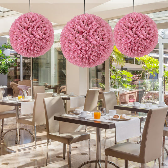 Goplus 17.5 Inch Topiary Balls Artificial Outdoor Set of 2, Faux Pink Eucalyptus Decorative Balls