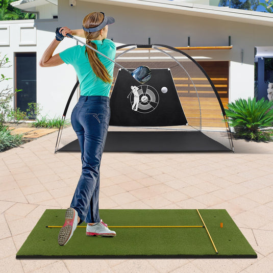 Goplus Golf Mat, 5x3ft/5x4ft Golf Hitting Mat 20/25/27/32mm Thick w/2 Alignment Sticks & 2 Golf Tees