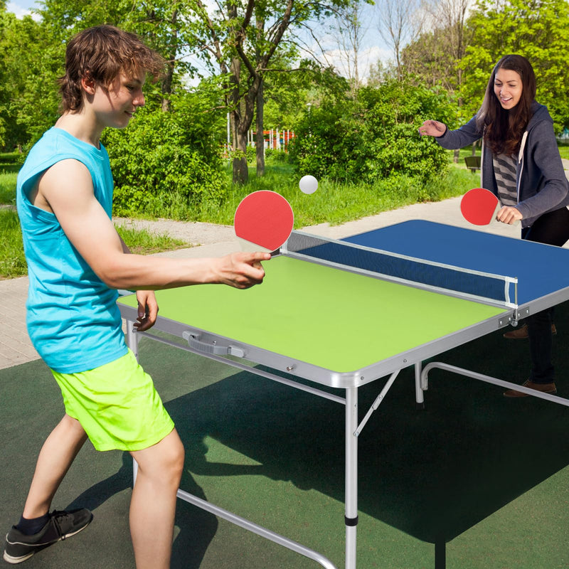 Load image into Gallery viewer, Goplus Foldable Ping Pong Table, 100% Preassembled, Table Tennis Table with Net, 2 Paddles( Blue&amp;Green-47&#39;&#39; )
