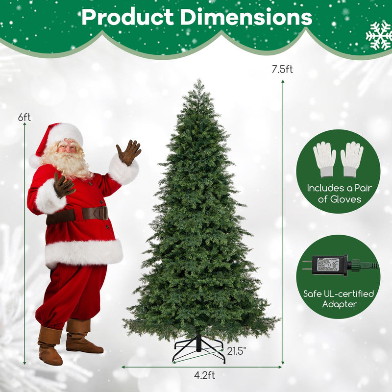 Load image into Gallery viewer, Goplus 7.5ft Pre-Lit Artificial Christmas Tree with 400 Multicolored &amp; Warm White LED Lights, 11 Modes, Remote Control, 1019 PVC &amp; PE Tips
