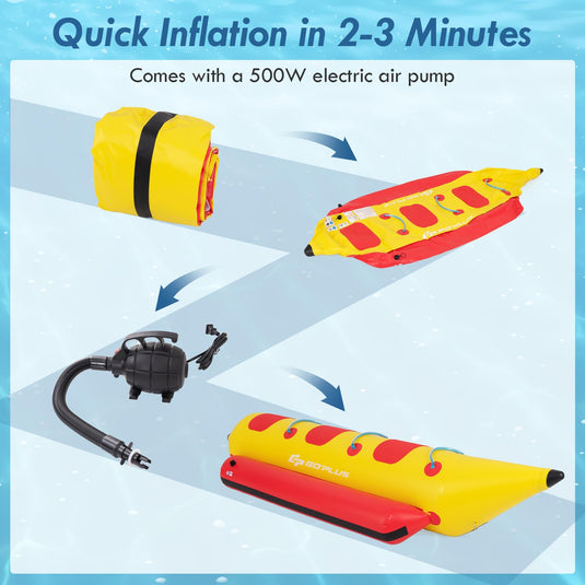 Goplus Inflatable Towable Tubes for Boating, 1-3 Rider Hot Dog Tube w/Electric Air Pump, Carrying Bag