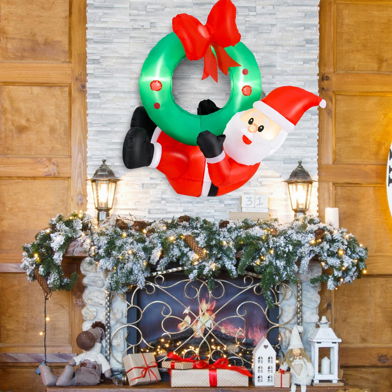 Load image into Gallery viewer, Goplus Christmas Inflatables, 4FT Blow up Santa Claus w/LED Lights &amp; Christmas Wreath
