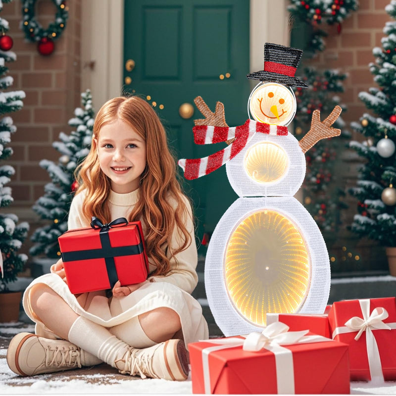 Load image into Gallery viewer, Goplus 2.6 FT Lighted Christmas Decoration, Pre-Lit 2D Snowman with 3 Infinity Mirror Lights
