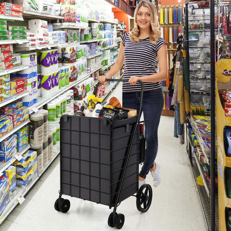 Load image into Gallery viewer, Goplus Folding Shopping Cart for Groceries, 330 LBS Weight Capacity, 360¡ã Rolling Swivel Wheels and Double Basket
