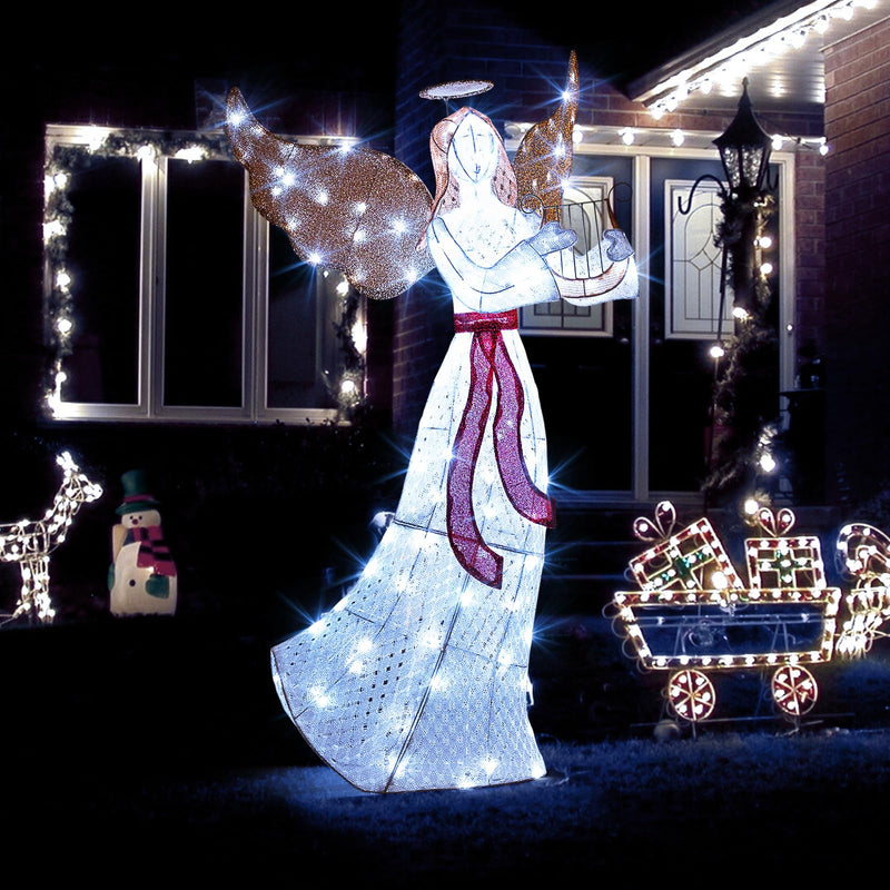 Load image into Gallery viewer, Goplus 5 FT Christmas Lighted Angel, Pre-Lit Winged Holiday Figure Angel with 120 Cold White LED Lights
