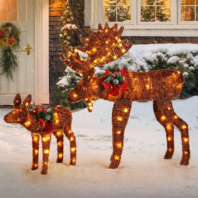 Load image into Gallery viewer, Goplus 2 Pieces Lighted Christmas Moose Family, Light-up Xmas Deer Decorations with 170 LED Lights
