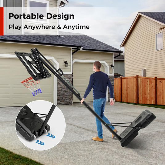 Goplus Portable Basketball Hoop Outdoor, 7.9-10 FT Basketball Goal System w/ 44 Inch Shatterproof Backboard