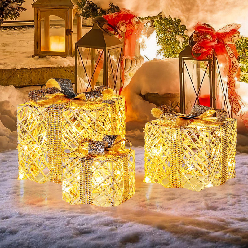 Load image into Gallery viewer, Goplus Set of 3 Christmas Lighted Gift Boxes, 90 LED Light up Present Boxes with Bows
