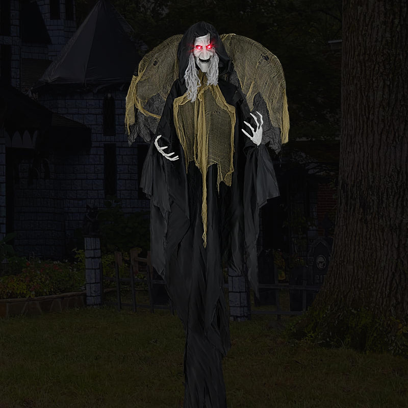 Load image into Gallery viewer, Goplus 8.2 FT Halloween Standing Witch, Poseable Halloween Animatronic Prop with Light up Eyes
