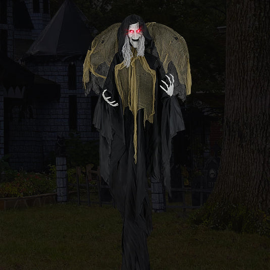 Goplus 8.2 FT Halloween Standing Witch, Poseable Halloween Animatronic Prop with Light up Eyes