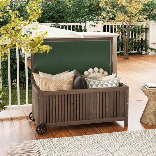 Goplus 56 Gallon Wooden Storage Box, Fir Wood Patio Storage Bench with Removable Waterproof PE Liner