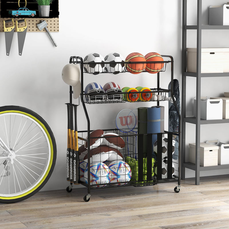 Load image into Gallery viewer, Goplus Sports Equipment Organizer for Garage, Ball Storage Rack w/Wheels
