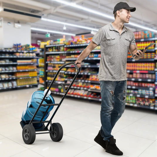 Goplus P-Handle Hand Truck, High Back Sack Barrow with 10" Wheels, Built-in Double Bearings and Foldable Load Plate