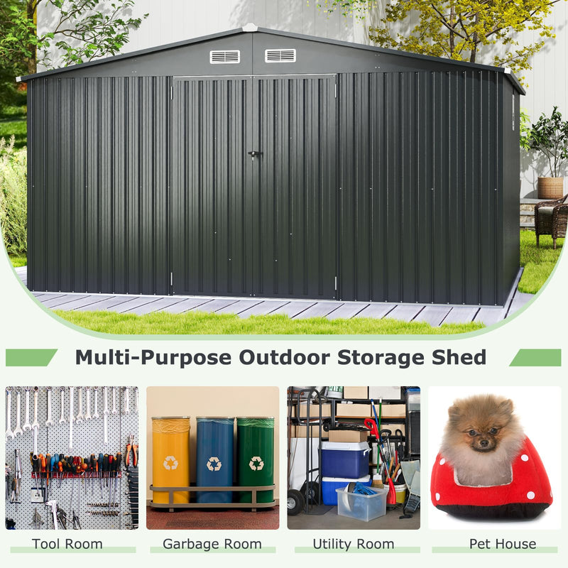 Load image into Gallery viewer, Goplus 12 x 9.8 FT Outdoor Storage Shed, All-Weather &amp; Rustproof Galvanized Metal Utility Tool Shed w/Lockable Door, Pitched Roof
