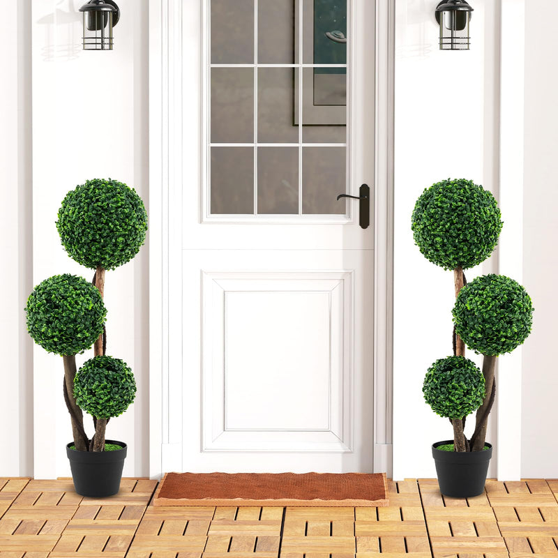 Load image into Gallery viewer, Goplus 3ft Artificial Boxwood Topiary Ball Tree, Faux Potted Plants with Solid Wood Trunks
