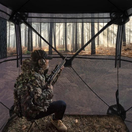 Goplus 360 Degree One-Way See-Through Hunting Blind, Camouflage Hunting Tent w/Full-Open Door, Carrying Bag