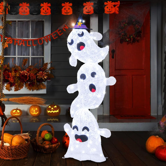 Goplus 4 Ft Halloween Decorations Outdoor Stacked Ghosts, Free-Standing Cute Yard Decorations