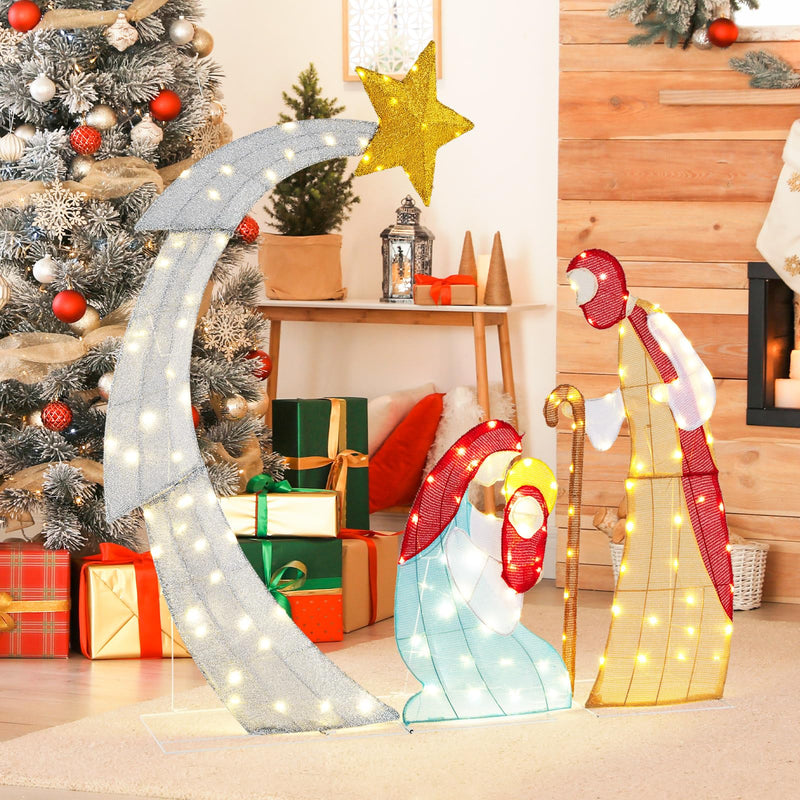 Load image into Gallery viewer, Goplus 5 FT Christmas Nativity Set, Pre-Lit Nativity Scene w/ 140 Warm White LED Lights
