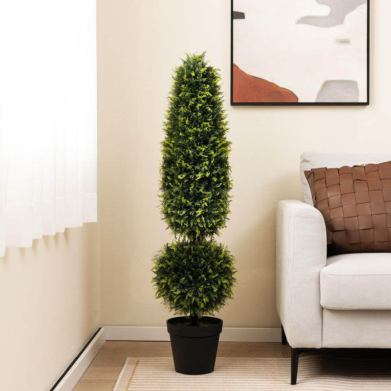 Load image into Gallery viewer, Goplus 4FT Artificial Boxwood Topiary Tree, Faux Potted Plants with Natural Vines
