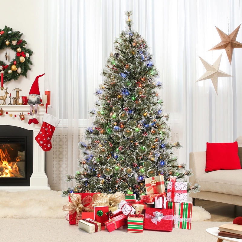 Goplus 6ft / 7.5ft / 9ft Pre-Lit Artificial Christmas Tree with 360° Q ...