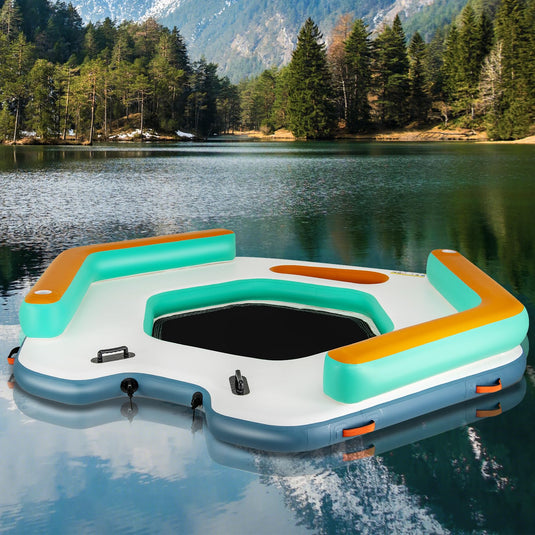 Goplus Inflatable Floating Dock, 8.7FT x 8.7FT Inflatable Dock Platform w/Detachable Ladder