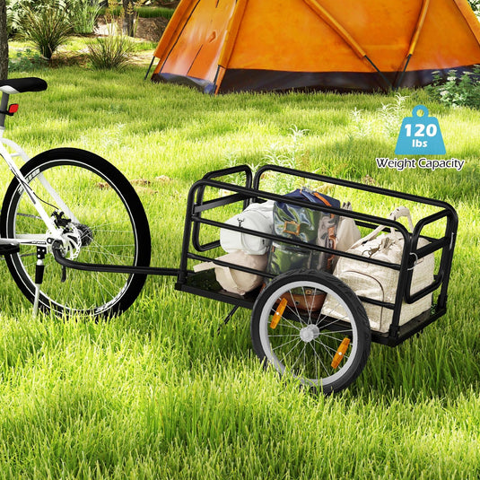 Goplus Bike Cargo Trailer, Folding Bike Cart with Weather-Proof Oxford Cover, Universal Hitch, 16" Pneumatic Wheels