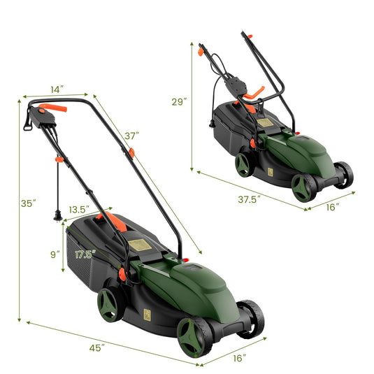 Goplus Electric Lawn Mower, 2-in-1 Versatile Corded Lawn Mower, 12 AMP Motor, 14" Cutting Deck