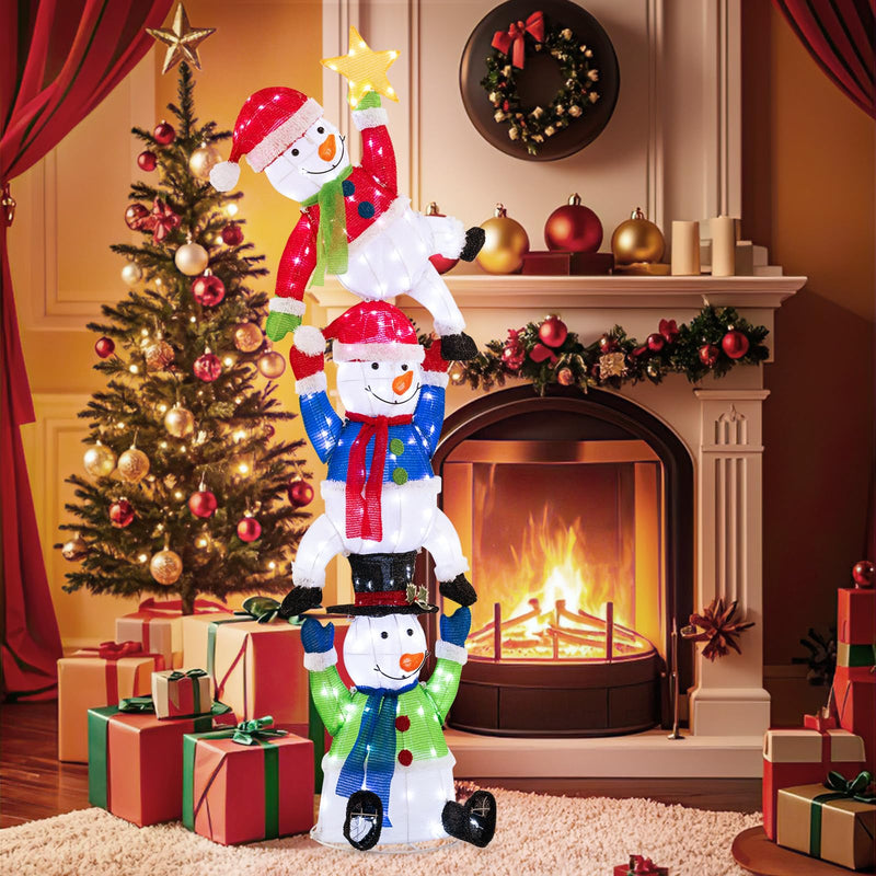 Load image into Gallery viewer, Goplus 6 ft Christmas Stacked Snowman, 3D Pre-Lit Snowman Decoration w/ 155 LED Lights
